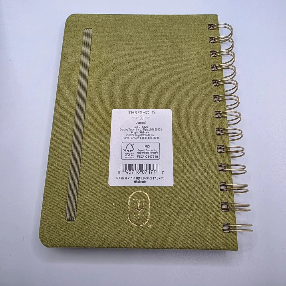 Threshold Green‎ Spiral Notebook Floral Botanical Gold Foil Journal 96 Sheets